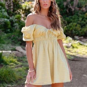 Lush Puff Sleeve Front Tie Mini Dress Medium NWT